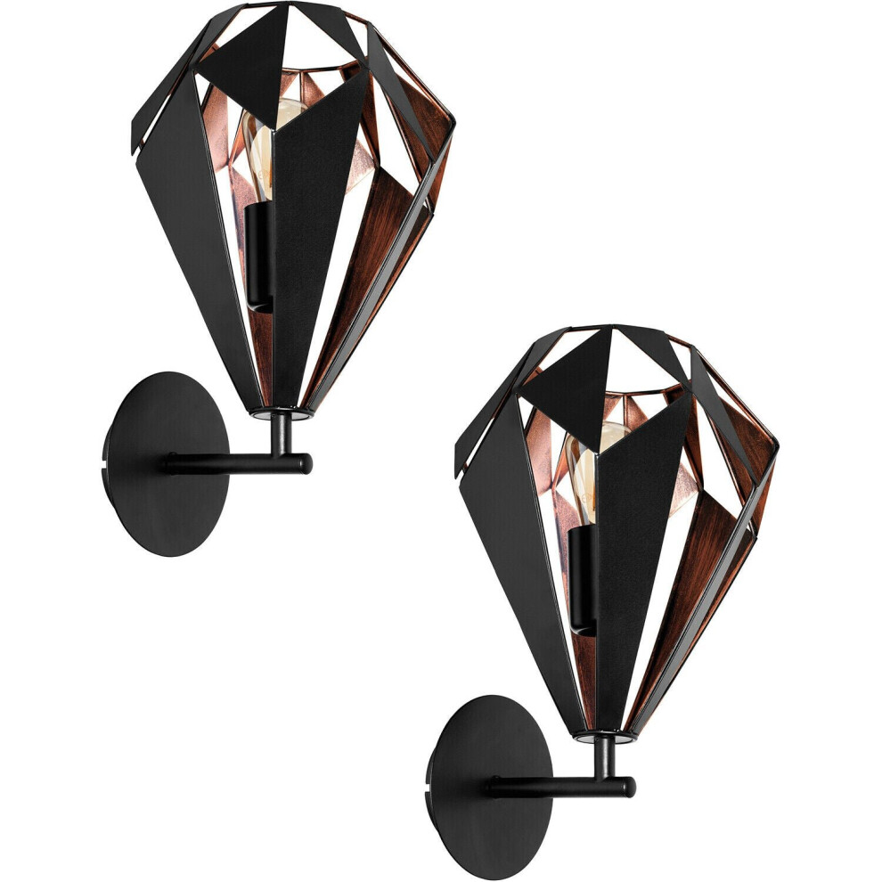 Loops 2 Pack Led Wall Light / Sconce Black & Antique Copper Shade 1X 60W E27 Bulb