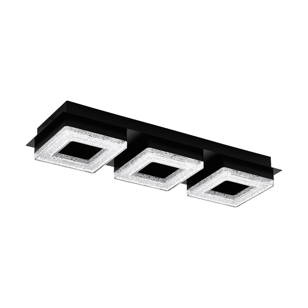 Wall Flush Ceiling Light Colour Black Shade Black Clear Plastic Crystal LED 3x4W