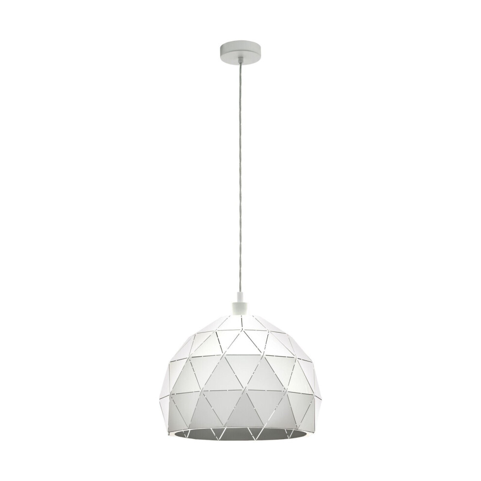 Loops Pendant Ceiling Colour Steel Round Faceted Shade Bulb E27 1X60w Light/White