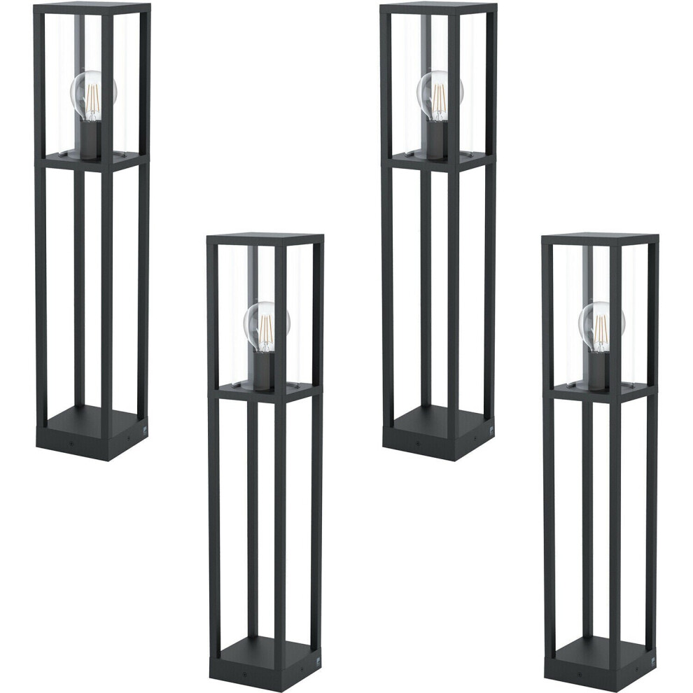 Loops 4 Pack Ip44 Outdoor Bollard Cast Aluminium Box 40W E27 Tall Post Light/Black