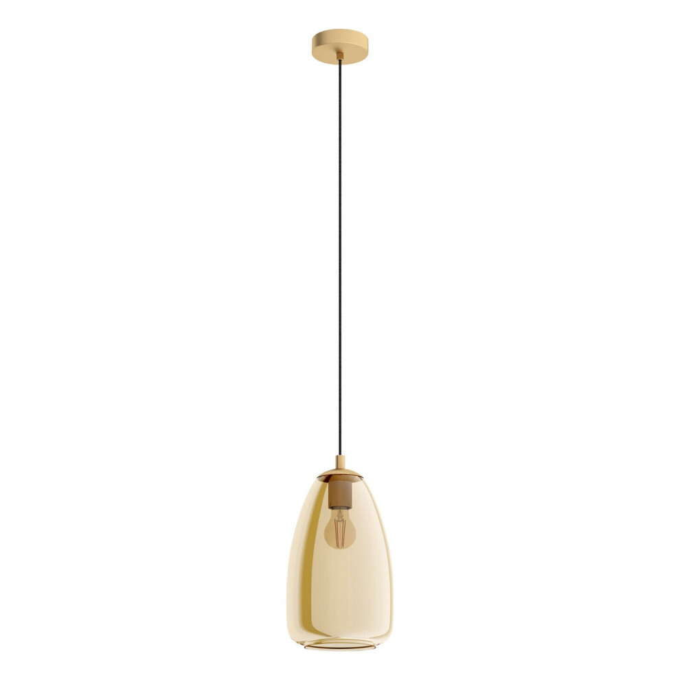 Pendant Light Colour Brushed Brass Shade Amber Glass Vaporized Bulb E27 1x40W-image-OPC-P8WKCFF-NEW