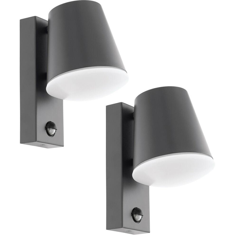 Loops 2 Pack Ip44 Outdoor Wall & Pir Sensor Steel 1X 10W E27 Light/Anthracite