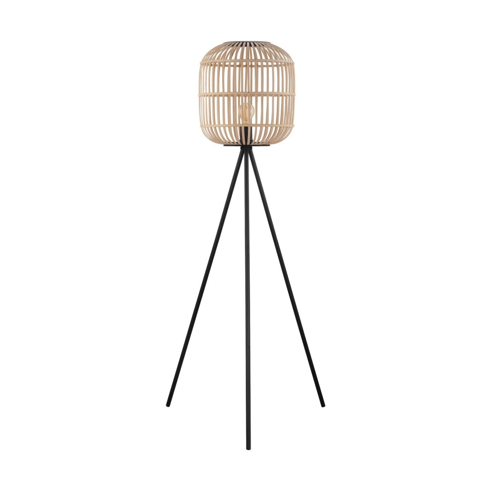 Loops Tripod Floor Lamp & Wicker 1 X 28W E27 Bulb Tall Living Room Light/Black