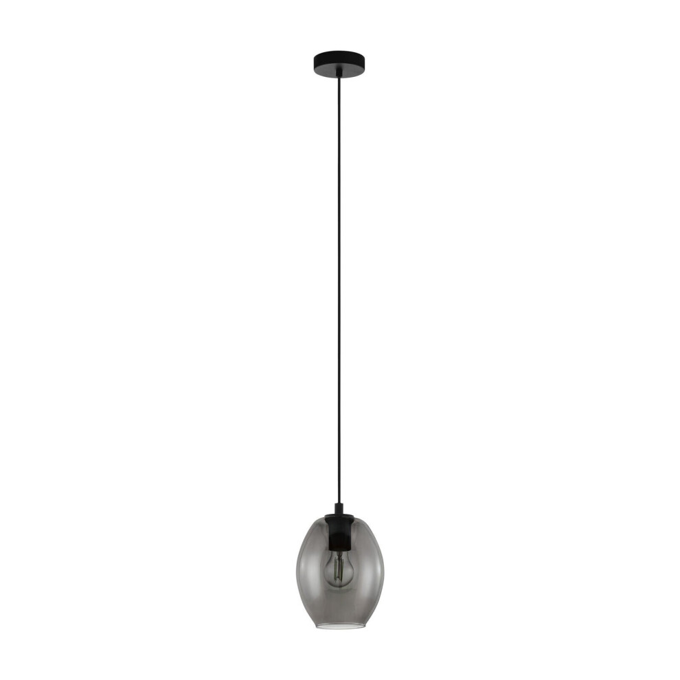 Loops Pendant Ceiling Shade Transparent Smoked Glass E27 1X40w Light/Black