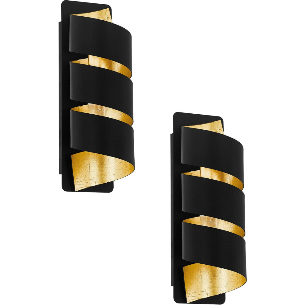 Loops 2 Pack Wall Light Colour Black Gold Vertical Spiral Metal Shade Bulb E14 1X40w