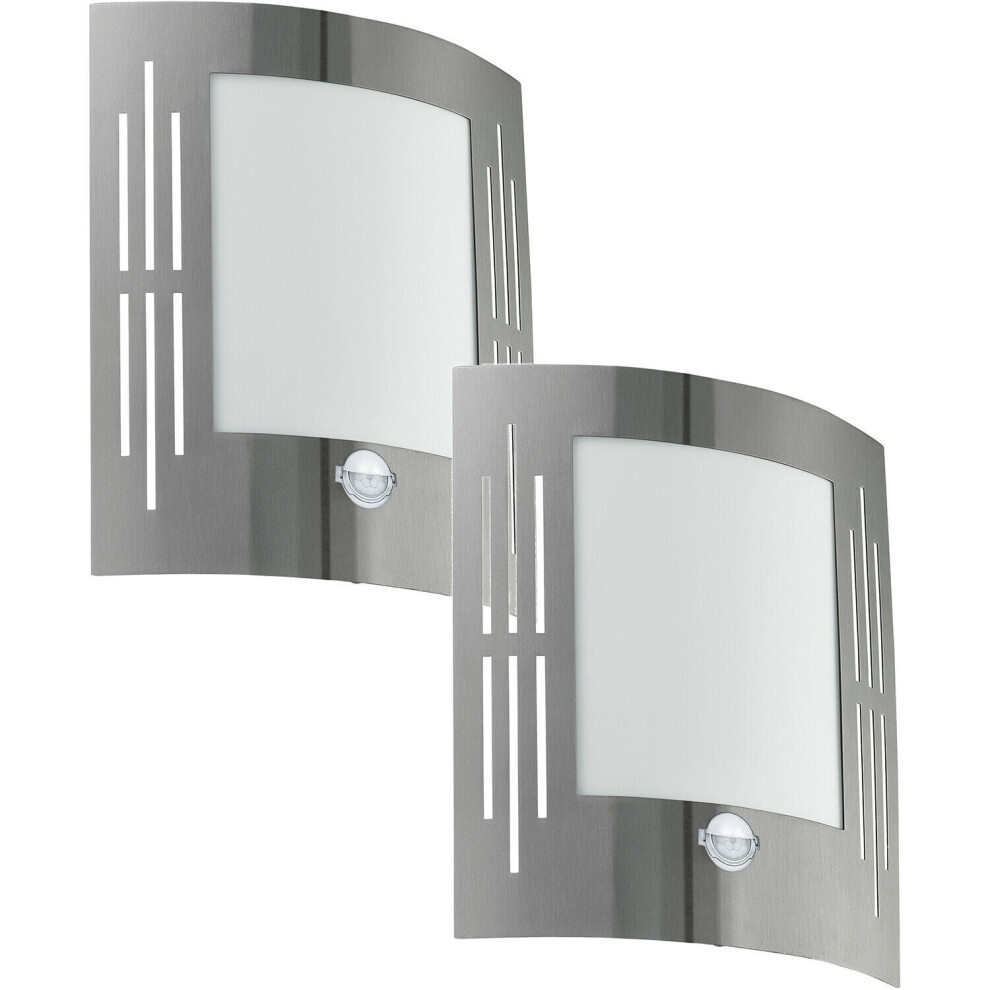 Loops 2 Pack Ip44 Outdoor Wall & Pir Motion Sensor Stainless Steel 60W E27 Light