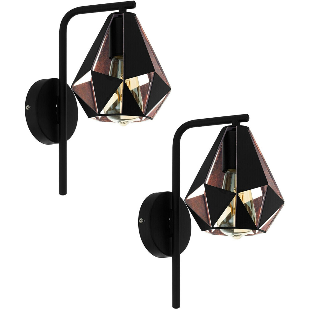 Loops 2 Pack Led Wall / Sconce Geometric & Antique Copper 1X 60W E27 Light/Black