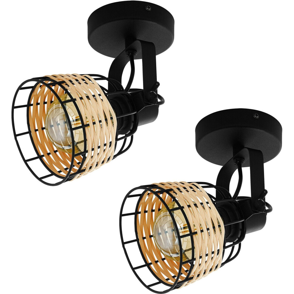 Loops 2 Pack Wall / Ceiling & Wicker Adjustable Spot 1X 40W E27 Light/Black