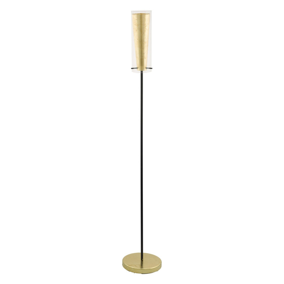 Floor Lamp Light Colour Black Shade Inner Gold Outer Clear Glass Bulb E27 1x60W