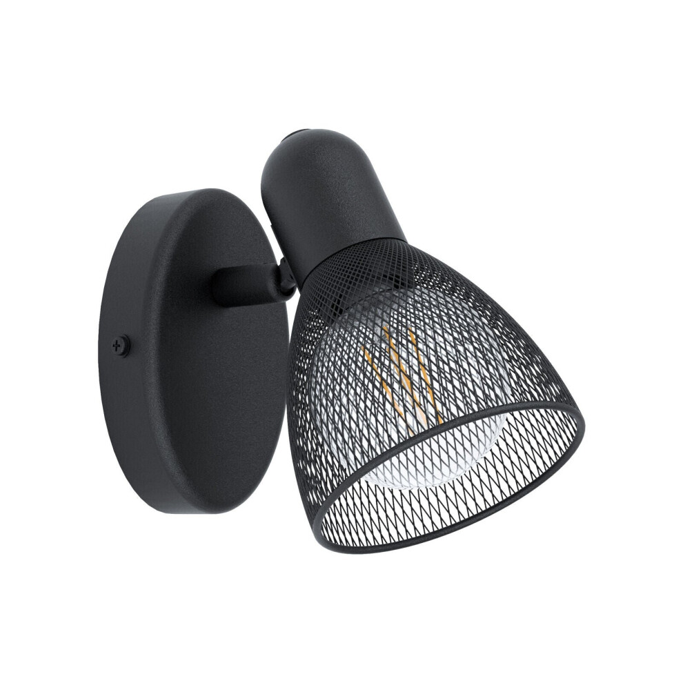 Loops Wall Spot Light Colour Black Steel Shade Black Circluar Open Mesh Bulb E14 28W