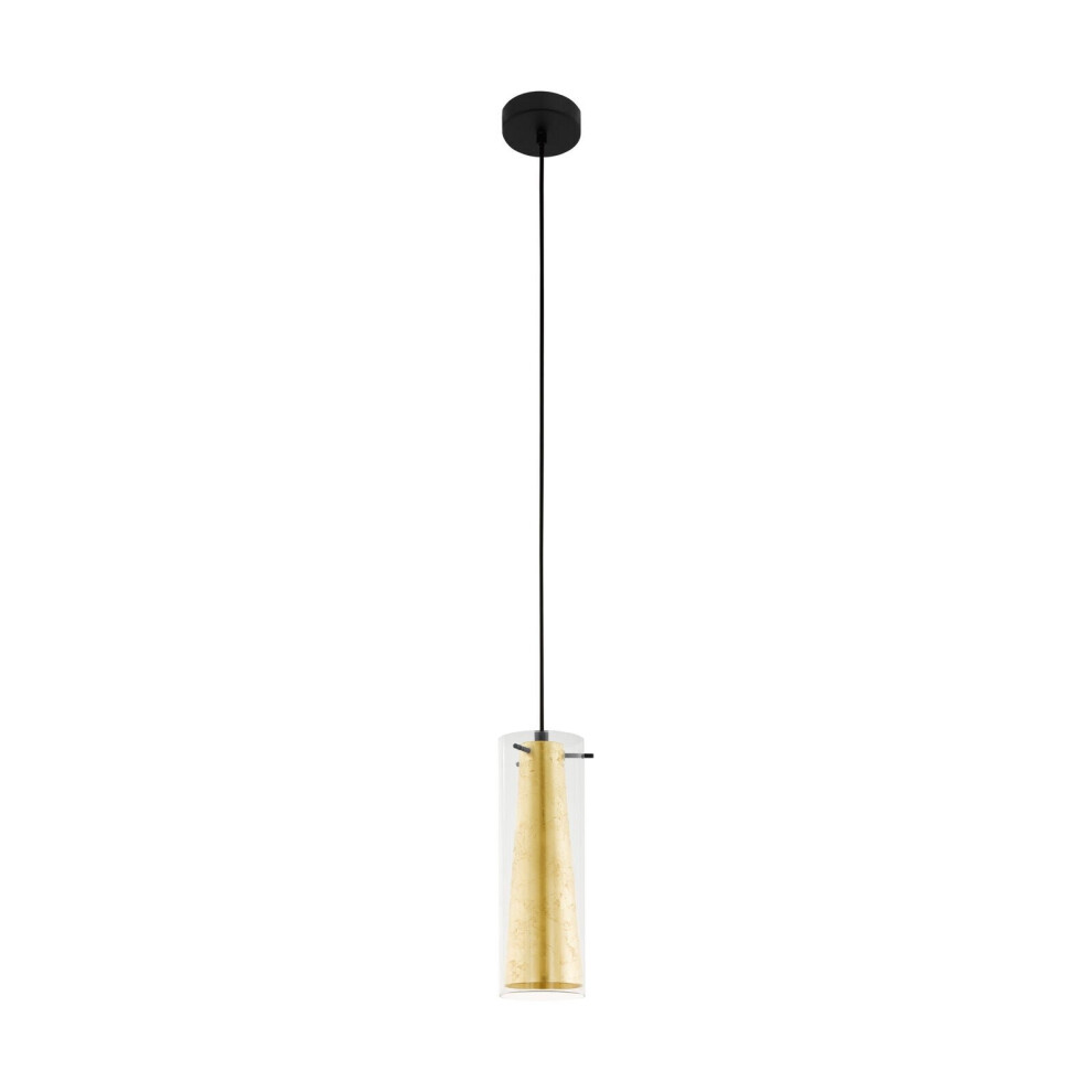 Loops Pendant Ceiling Light Black Shade Inner Gold Outer Clear Glass Bulb E27 1X60w