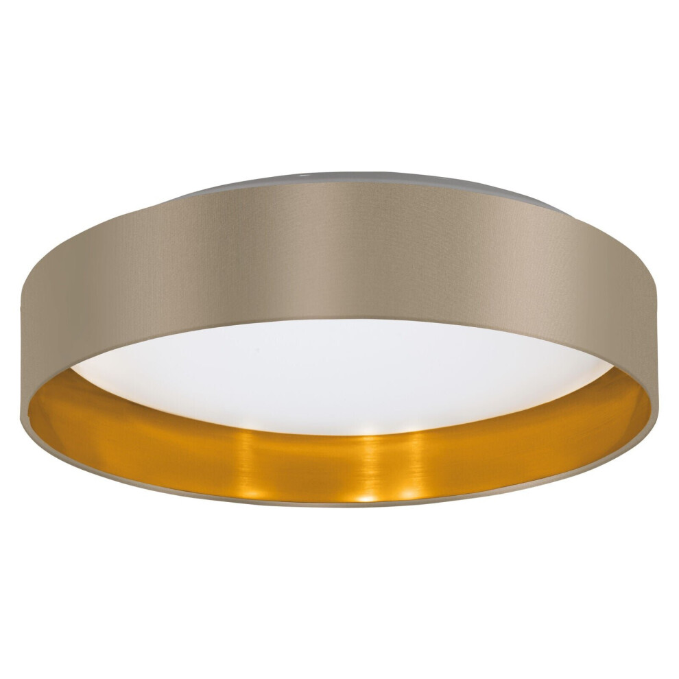 Loops Flush Ceiling Light Colour White Shade Taupe Gold Fabric Bulb Led 24W Included