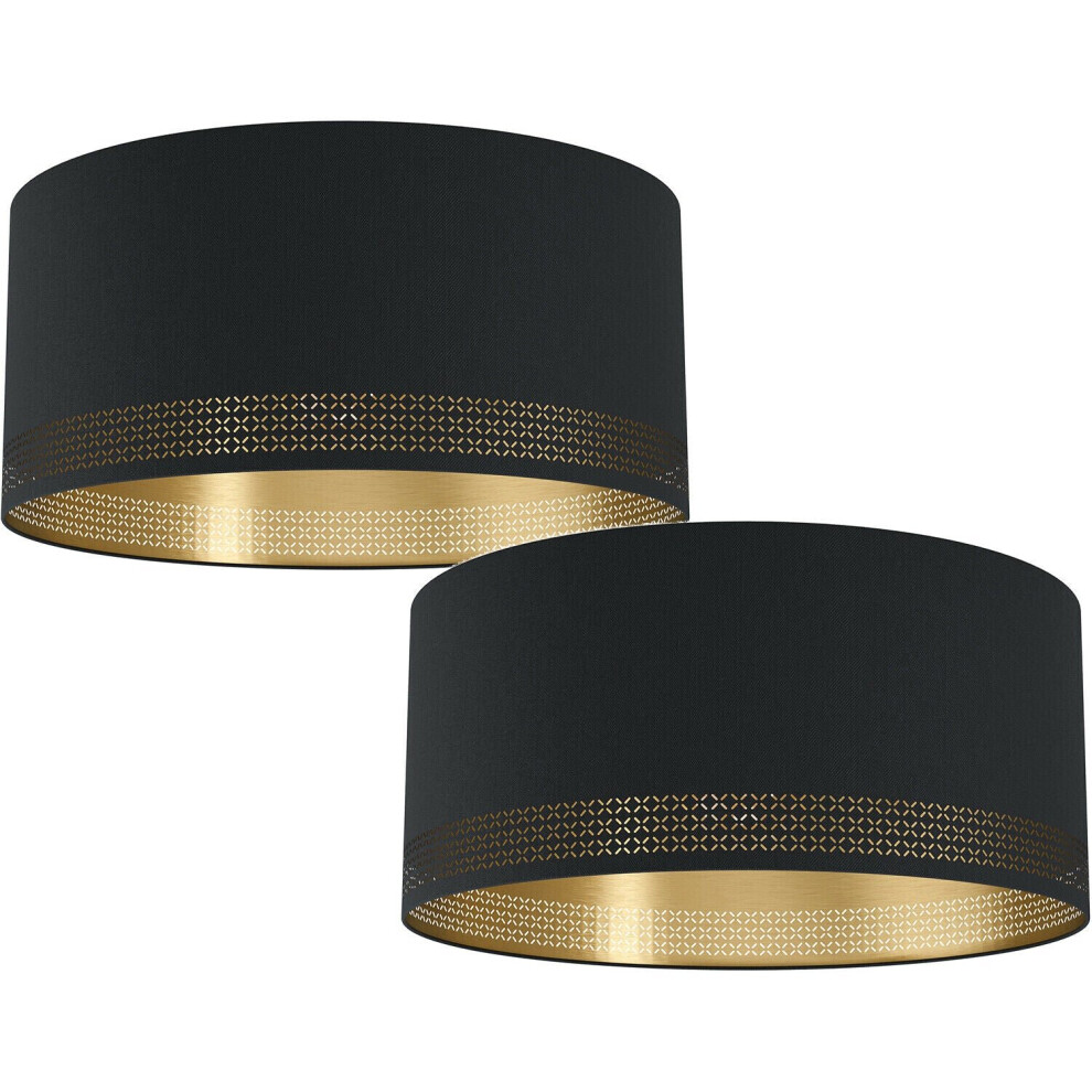 Loops 2 Pack Wall Flush Ceiling Light Colour Black Shade Black Gold Fabric E27 1X40w
