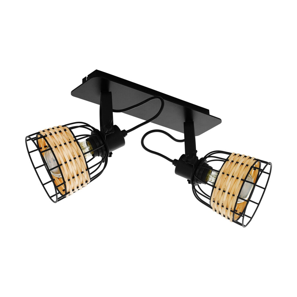 Loops Adjustable 2 Bulb Ceiling Spotlight Wicker Shade 40W E27 Kitchen Island Black