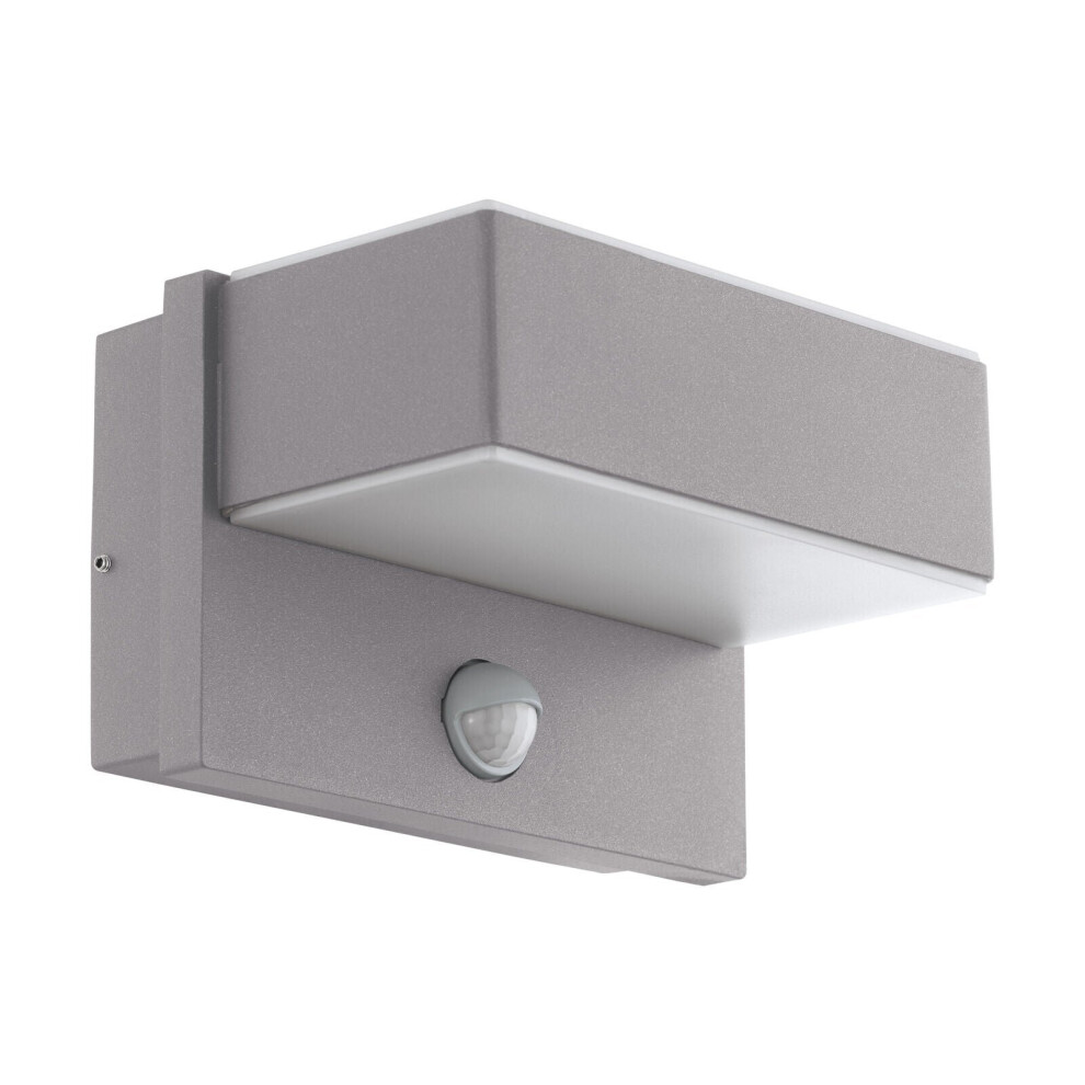 Loops Ip44 Outdoor Wall Light & Pir Sensor Silver Steel Square 5.6W Built In Led
