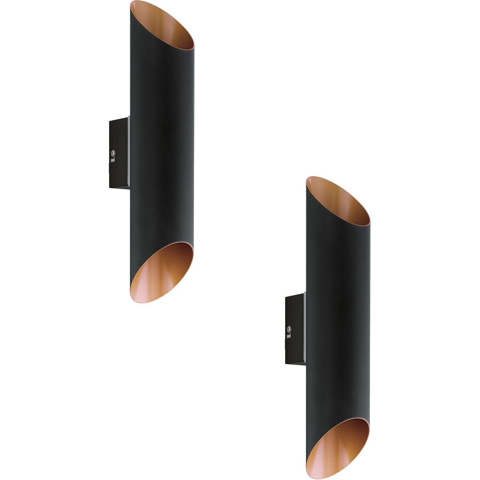 Loops 2 Pack Ip44 Outdoor Wall Light Black & Copper Modern Up Down Lamp 3.7W Led