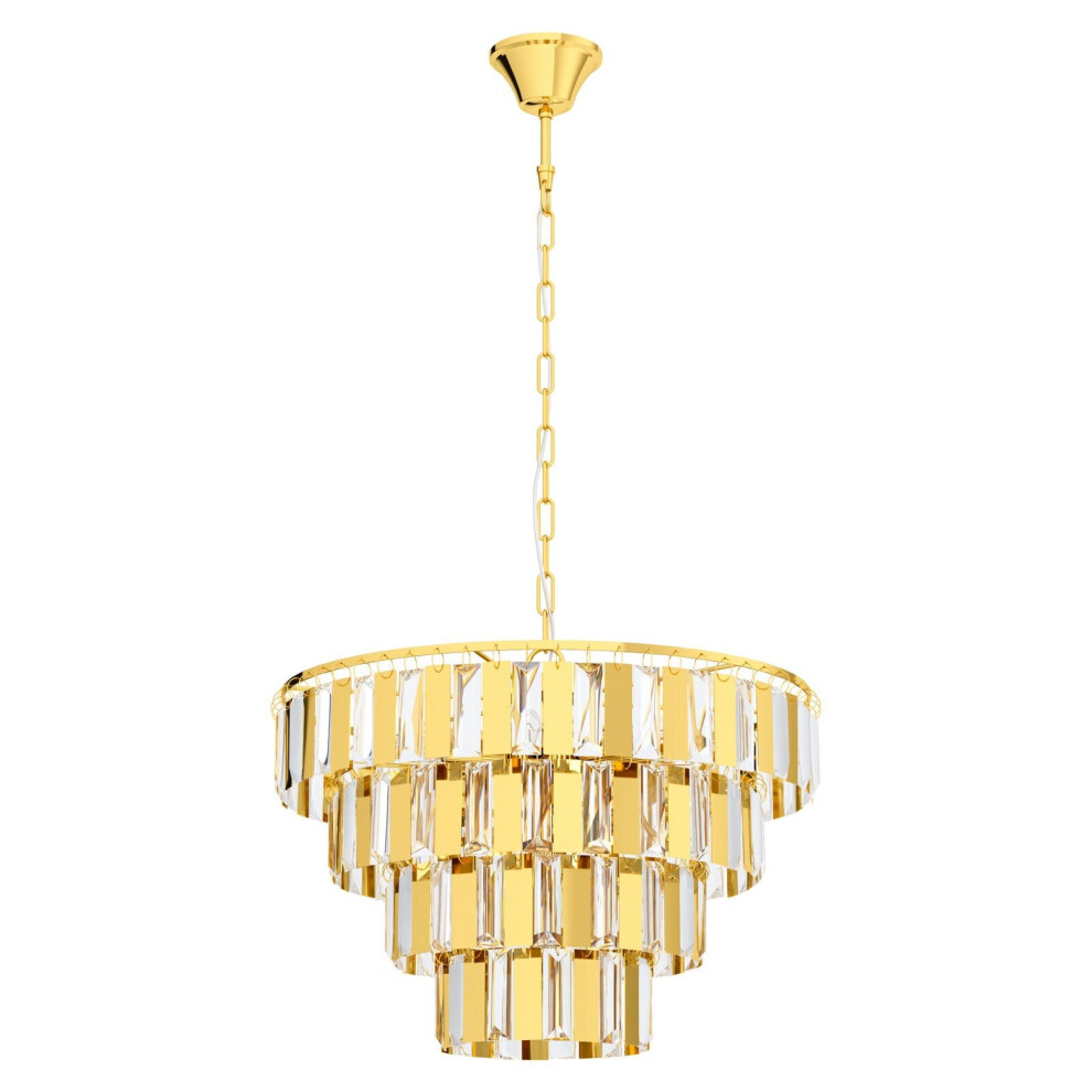 Loops Pendant Ceiling Colour Brass Tiered Clear Crystals Bulb E14 7X40w Light