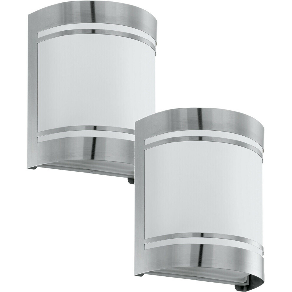 2 PACK IP44 Outdoor Wall Light Stainless Steel & Diffuser 40W E27 Porch Lamp