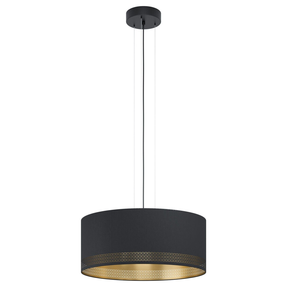 Pendant Ceiling Light Colour Black Shade Black Gold Fabric Bulb E27 3x40W