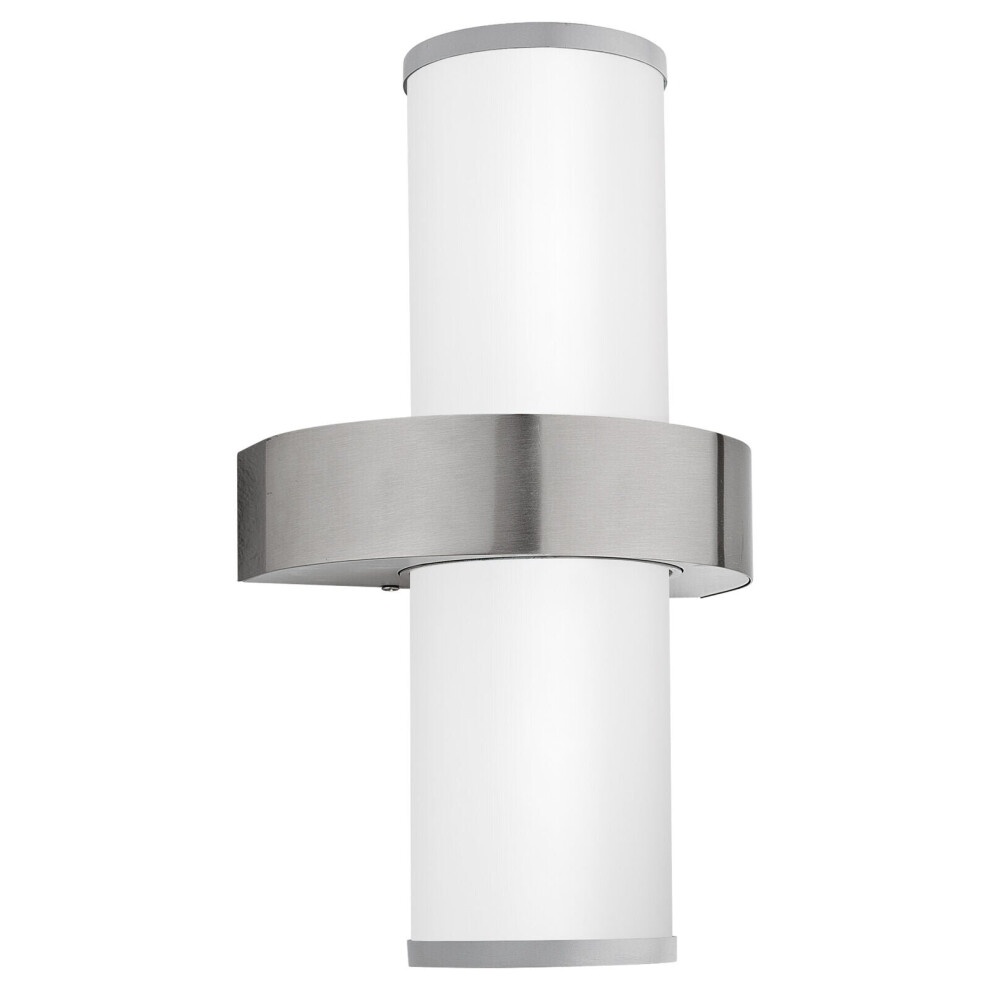 Loops Ip44 Outdoor Wall Light Stainless Steel & Silver 2 X 60W E27 Lamp Bulb