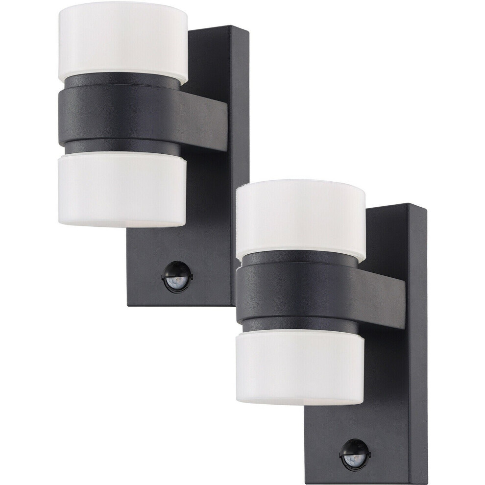 Loops 2 Pack Ip44 Outdoor Wall & Pir Sensor Aluminium 6W Led Light/Anthracite