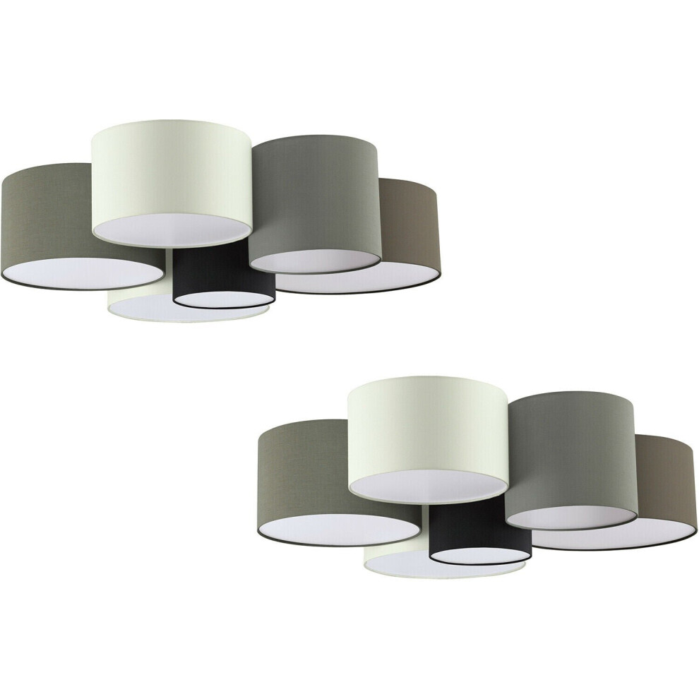 2 PACK Wall Flush Ceiling Light White Shade Brown Grey White Black Fabric 6x E27