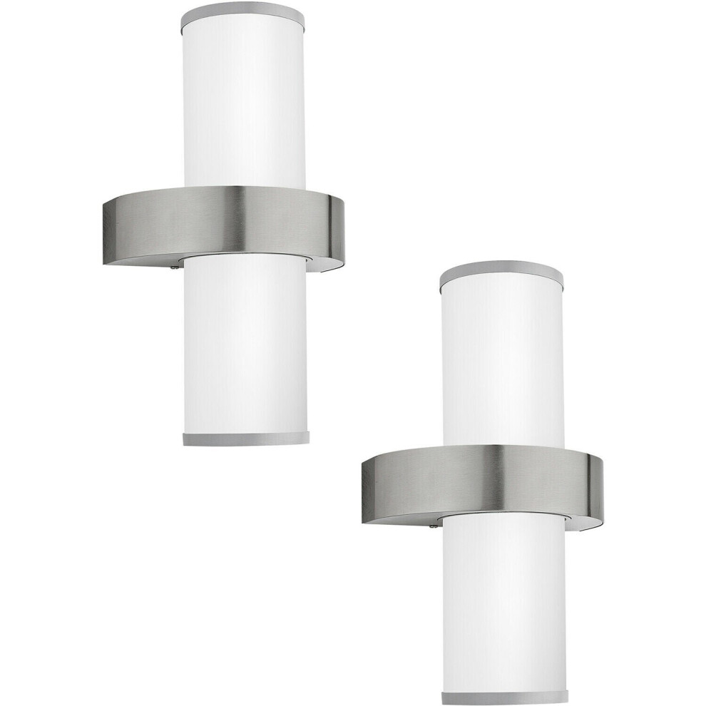 Loops 2 Pack Ip44 Outdoor Wall Light Stainless Steel & Silver 2X 60W E27 Lamp