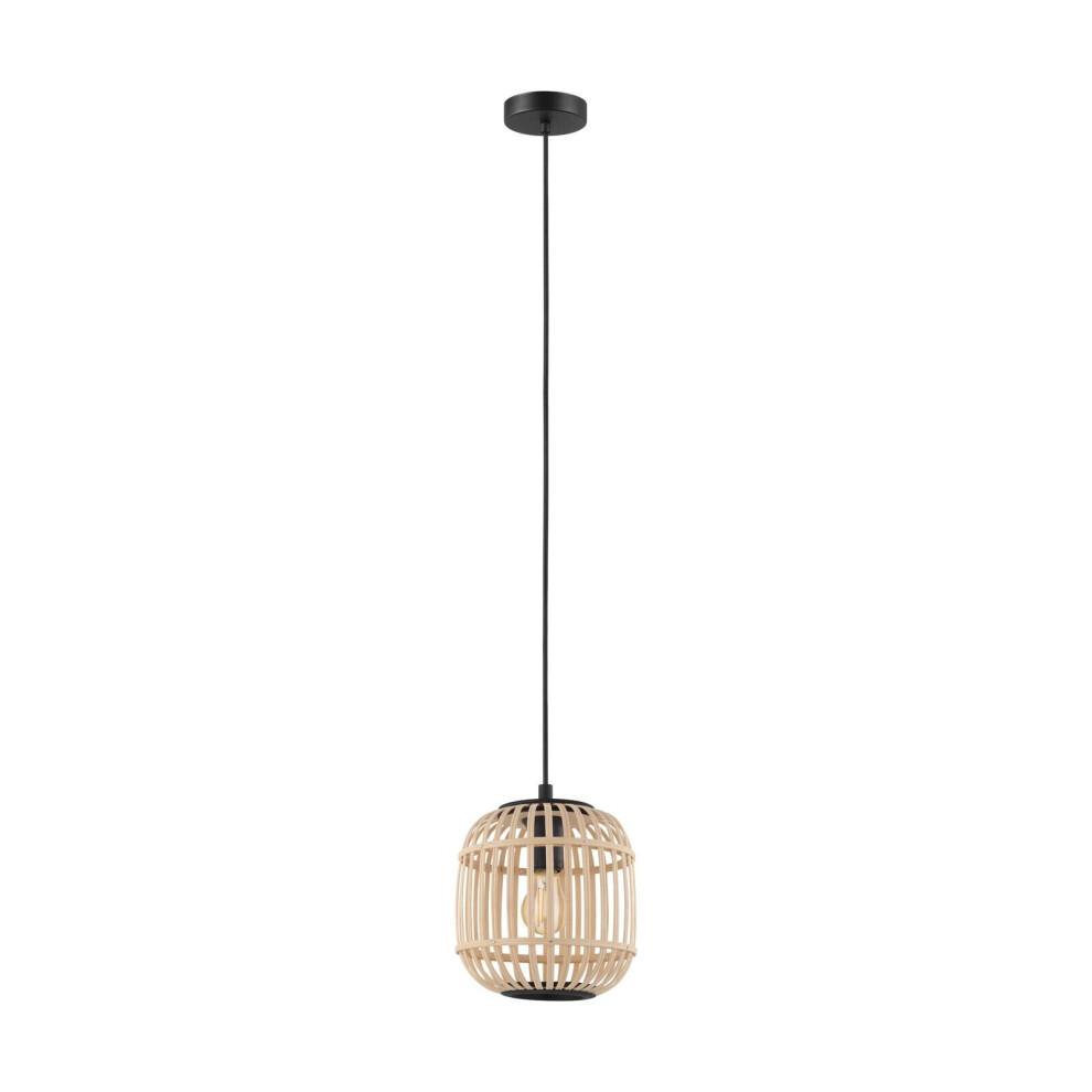 Loops Hanging Ceiling Pendant & Wicker Cage 1X 28W E27 Feature Lamp Light/Black