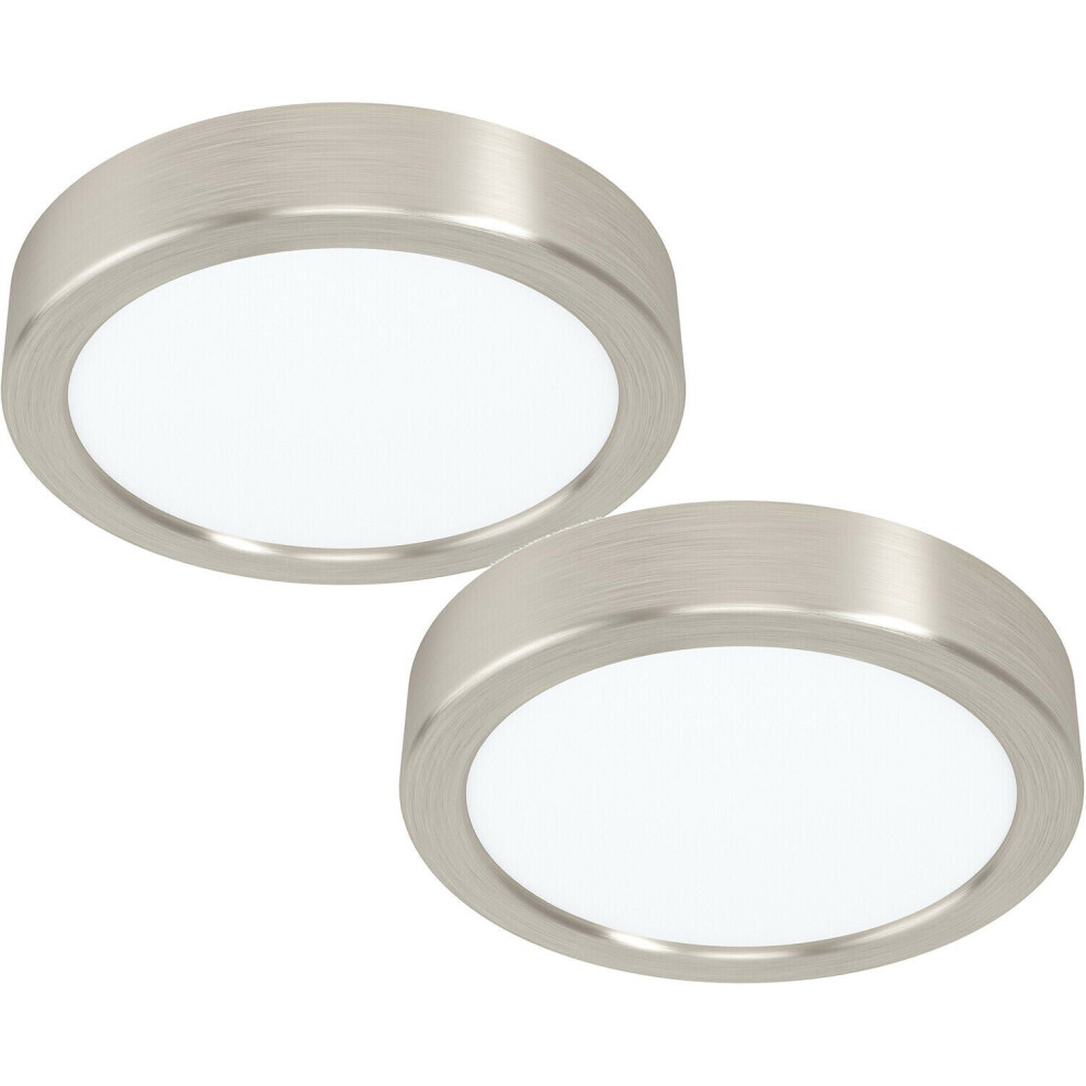 2 PACK Wall / Ceiling Light Satin Nickel 160mm Round Surface 10.5W LED 3000K