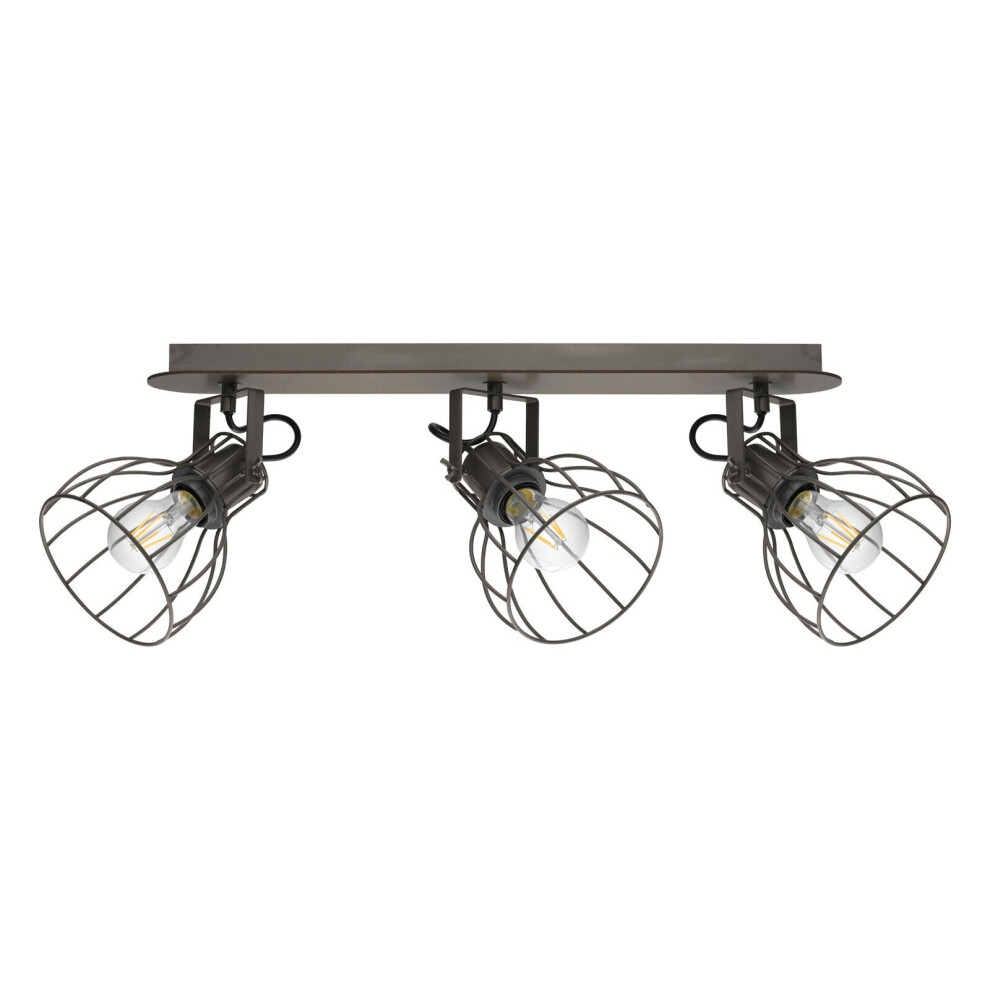Loops Flush Ceiling Colour Shade Steel Bulb E27 3X40w Light/Brown/Silver