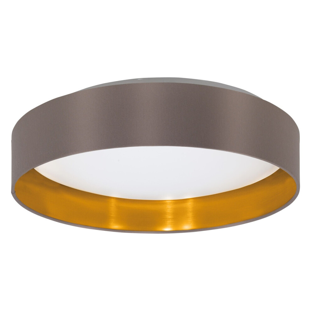 Loops Flush Ceiling Light Colour White Shade Cappuccino Gold Fabric Bulb Led 24W