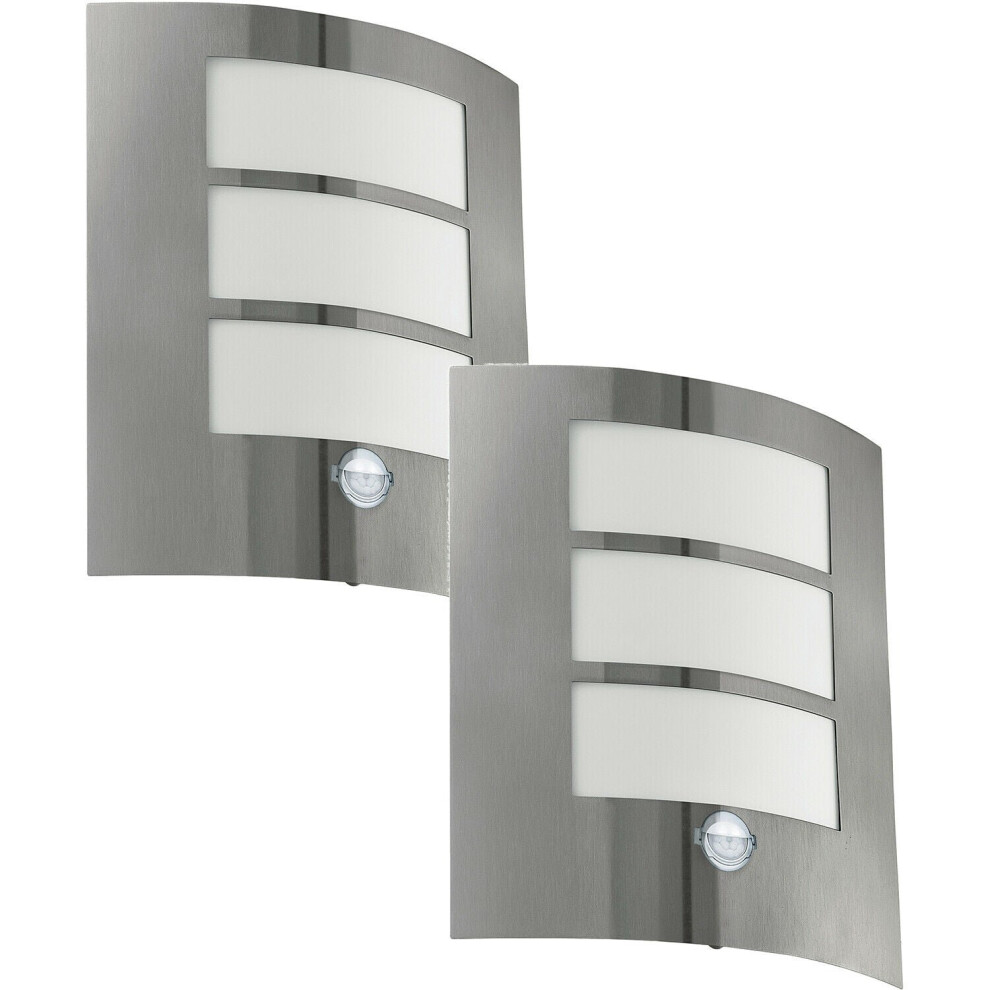 Loops 2 Pack Ip44 Outdoor Wall & Pir Motion Sensor Stainless Steel 60W E27 Light