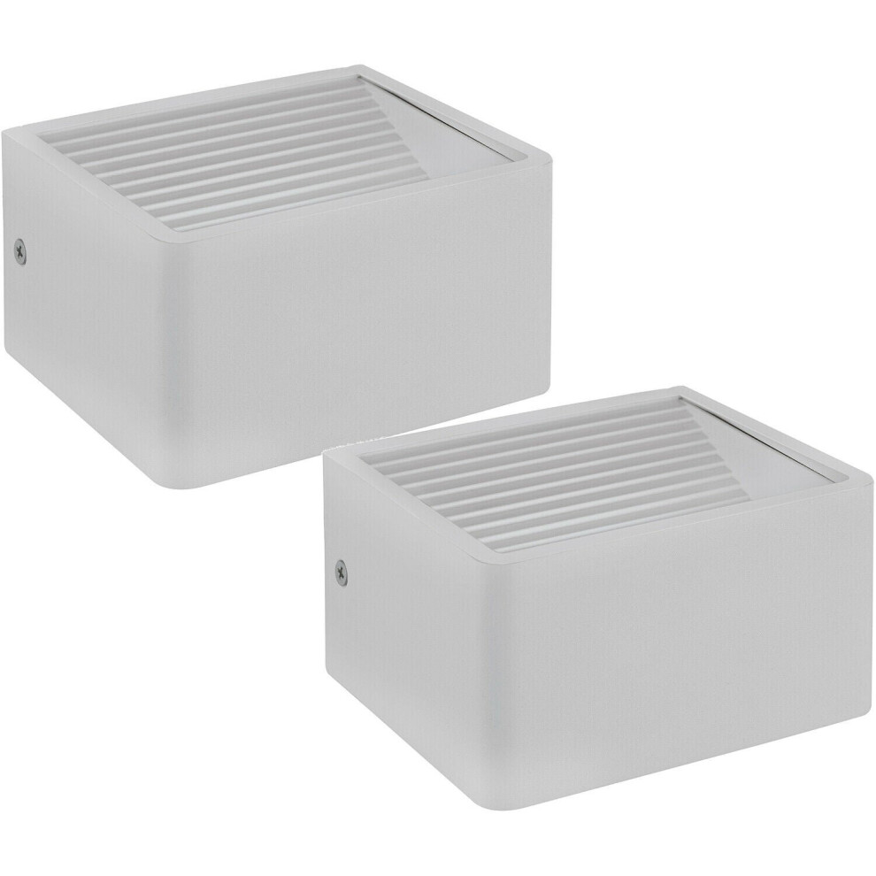 Loops 2 Pack Ip44 Outdoor Wall Light White Aluminium 6W Built In Led Porch Lamp