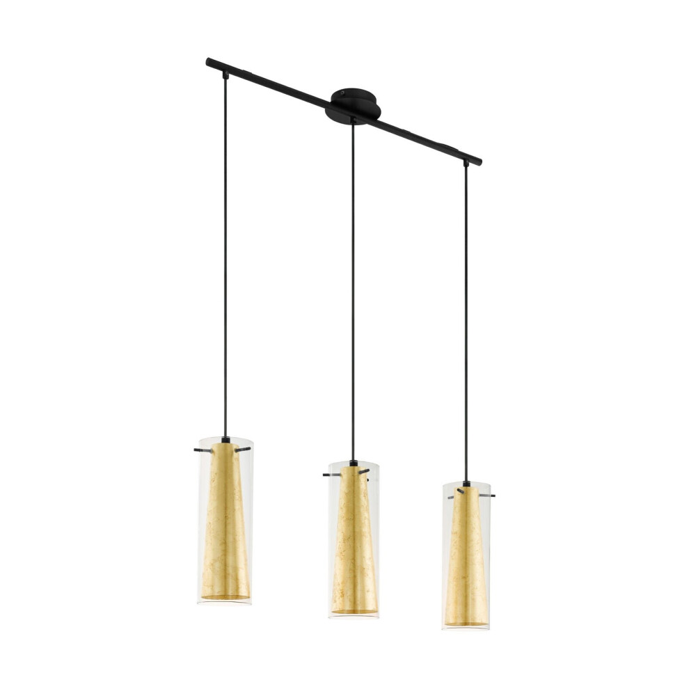 Loops Pendant Ceiling Light Black Shade Inner Gold Outer Clear Glass Bulb E27 3X60w