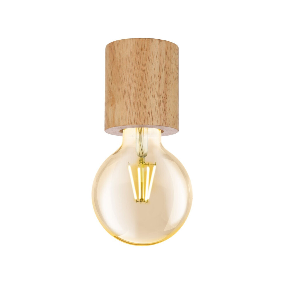 Loops Flush Ceiling Simple 1 X Round Wood Bulb Holder Bulb E27 28W Light/Brown