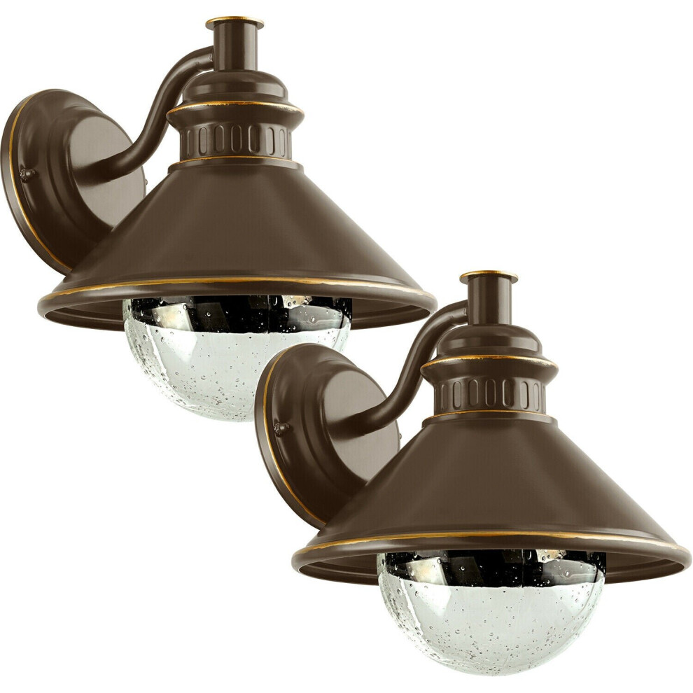 Loops 2 Pack Ip44 Outdoor Wall Light Brown & Copper Steel Shade 1X 40W E27 Bulb