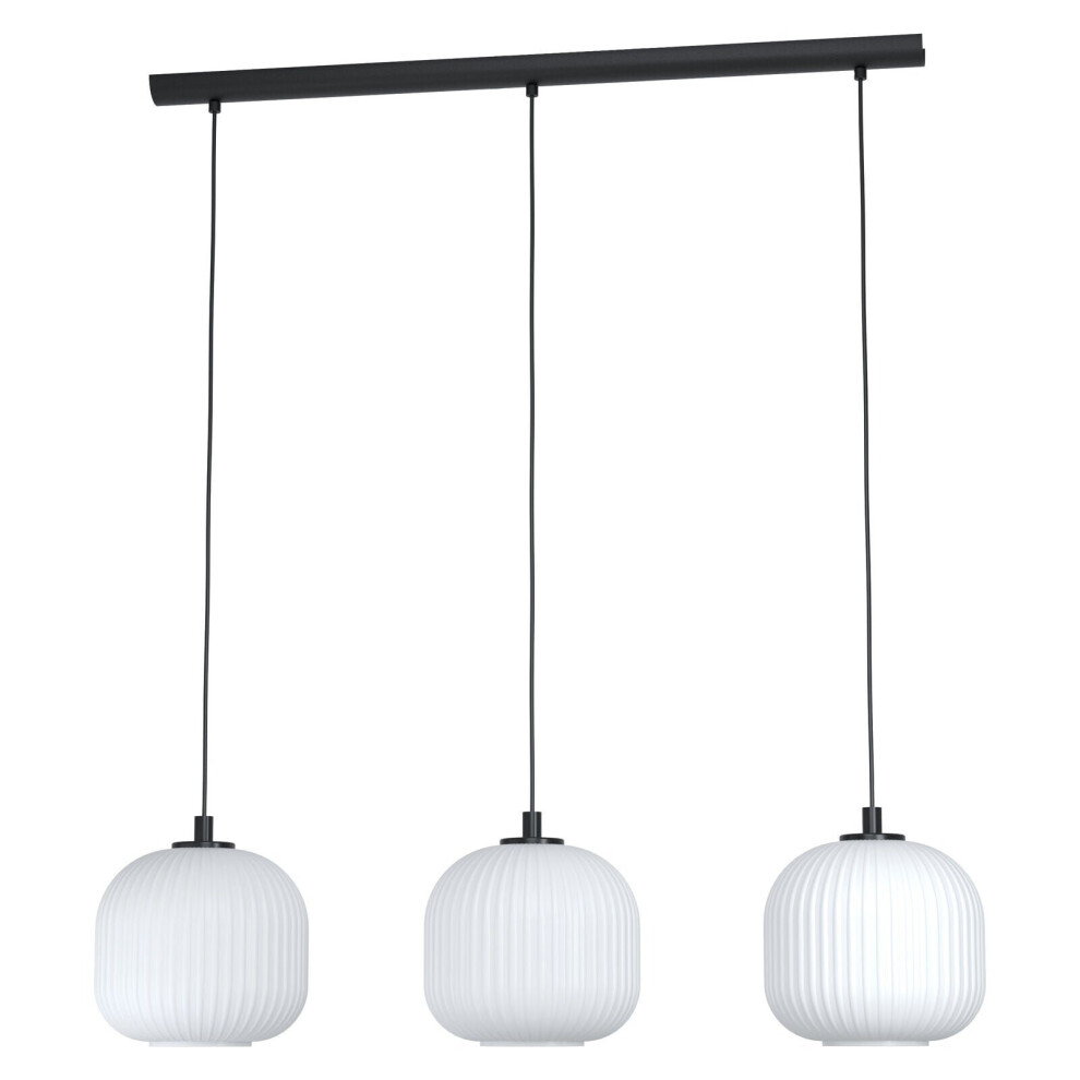Pendant Ceiling 3 Bulb Light Colour Black Shade White Ridged Glass E27 3x40W-image-OPC-P8WKFQJ-NEW