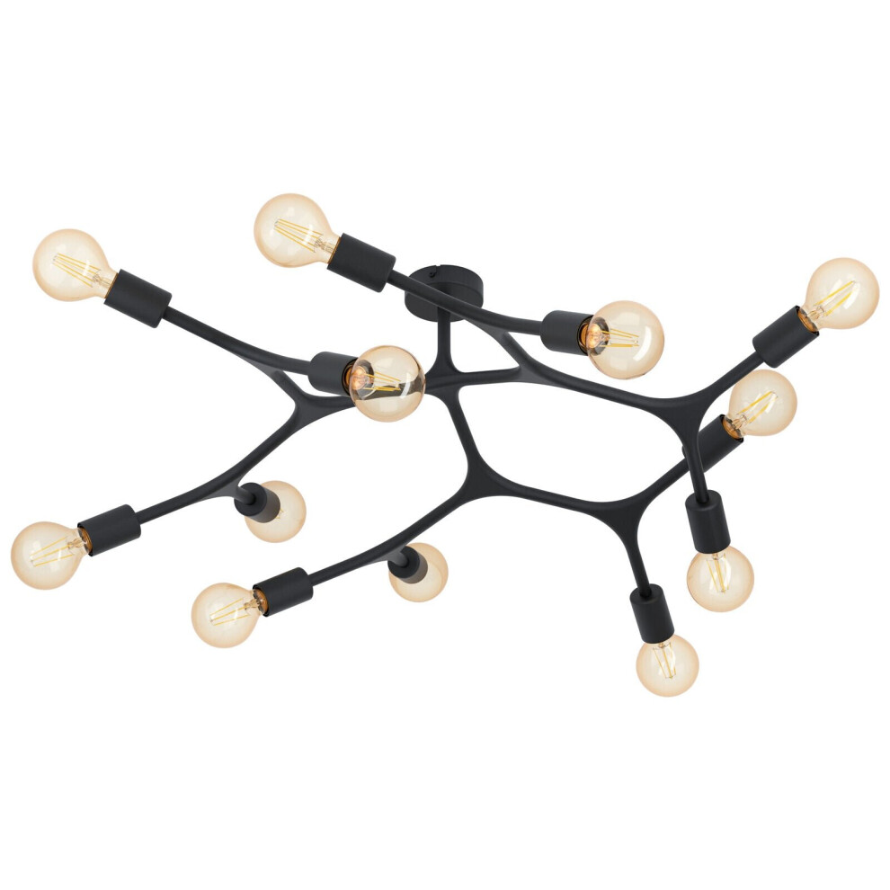 Loops Flush 12 Bulb Ceiling Colour Arms & Lamp Holders Bulb E27 12X60w Light/Black