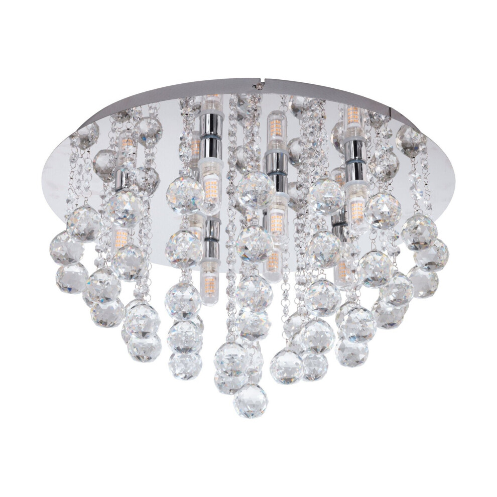 Loops Flush 8 Bulb Ceiling Ip44 Colour Chrome Clear Crystal Bulb G9 8X3w Incl Light