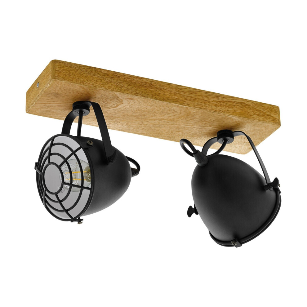 Loops Adjustable 2 Bulb Ceiling Spotlight Wood & Shade 40W E27 Kitchen Island Black