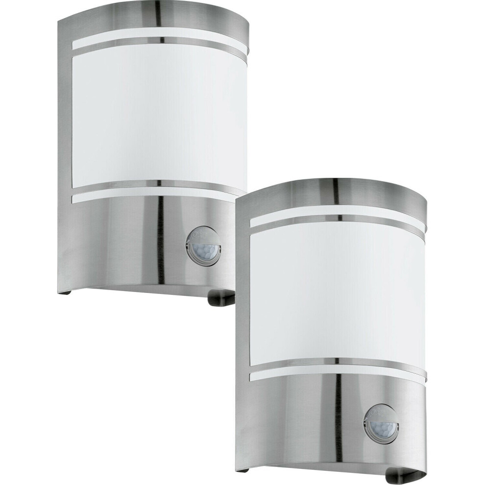 2 PACK IP44 Outdoor Wall Light & PIR Motion Sensor Stainless Steel 1x 40W E27