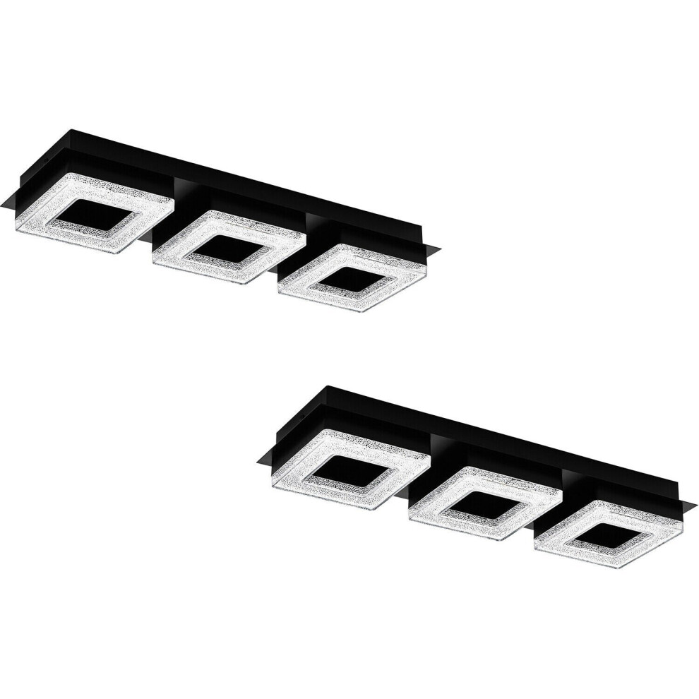 Loops 2 Pack Wall Flush Ceiling Light Black Shade Black Clear Plastic Crystal Led 3X4w