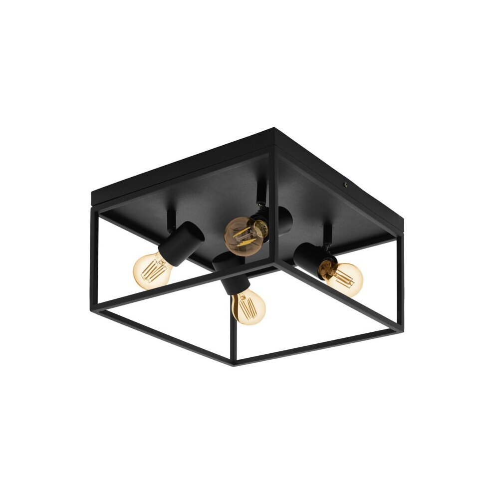 Loops Flush Ceiling Light Colour Black Open Metal Frame Box & Holders Bulb E27 4X40w