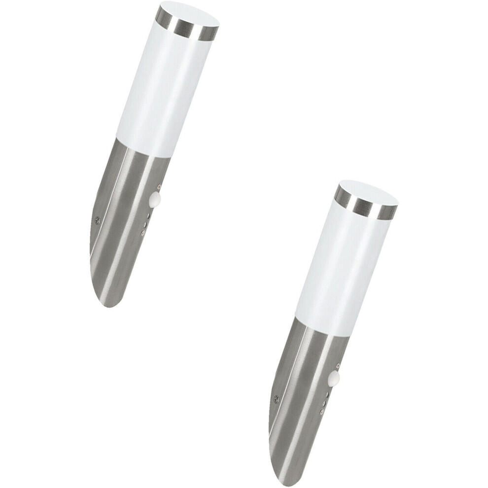 Loops 2 Pack Ip44 Outdoor Wall & Pir Motion Sensor Stainless Steel 12W E27 Light