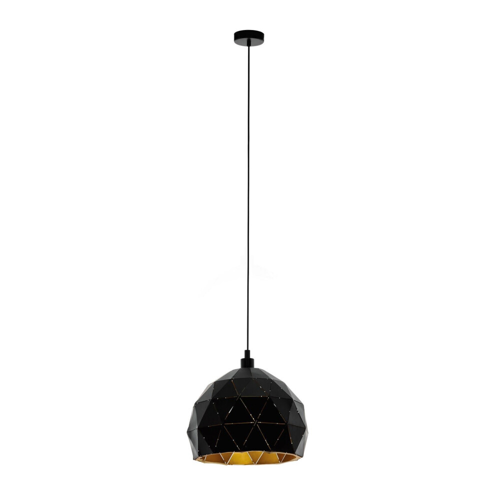 Pendant Ceiling Light Colour Black Faceted Gold Inner Shade Bulb E27 1x60W-image-OPC-P8WJYBJ-NEW