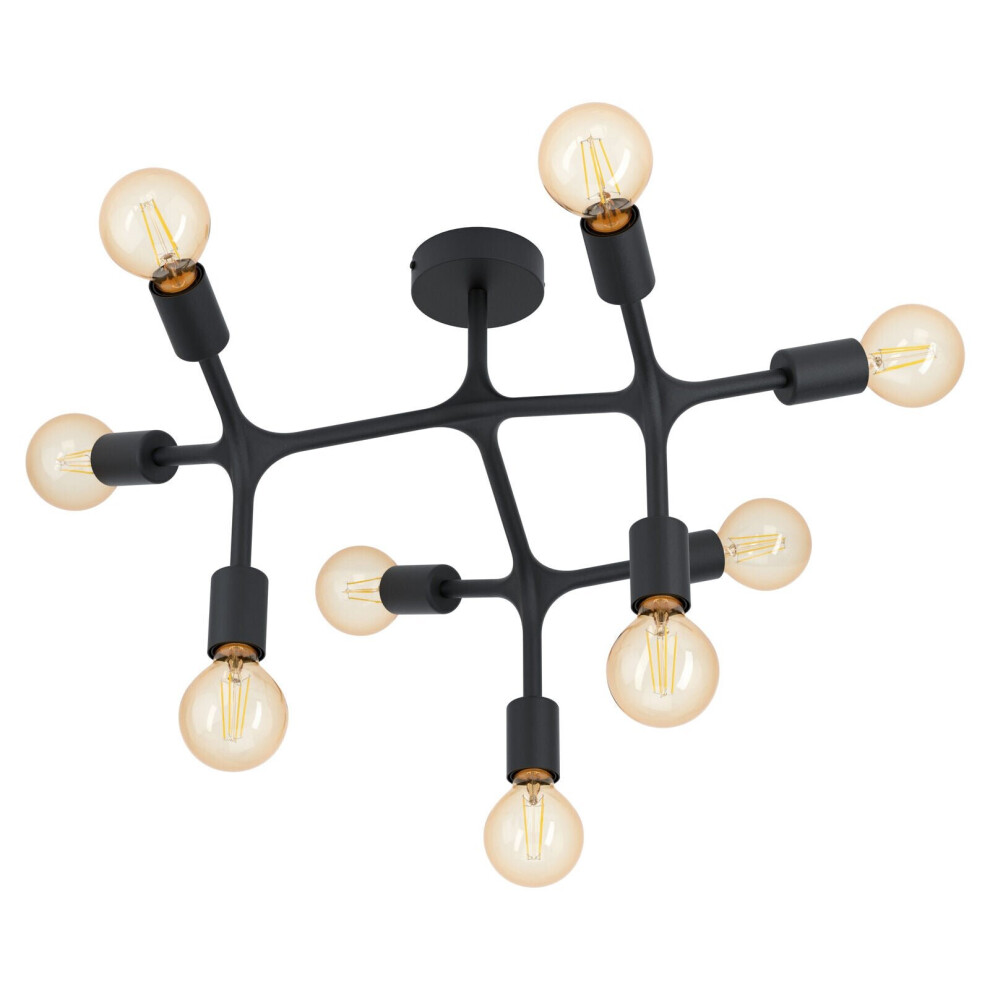 Loops Flush 9 Bulb Ceiling Light Colour Black Arms & Lamp Holders Bulb E27 9X60w