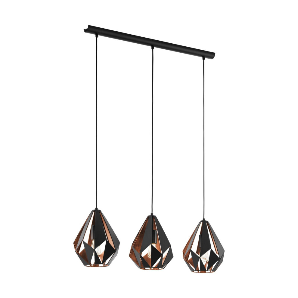 Loops Hanging Ceiling Pendant Copper Geometric 3X 60W E27 Kitchen Island Light/Black