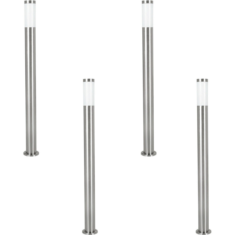Loops 4 Pack Ip44 Outdoor Bollard Stainless Steel 12W E27 1100Mm Driveway Post Light