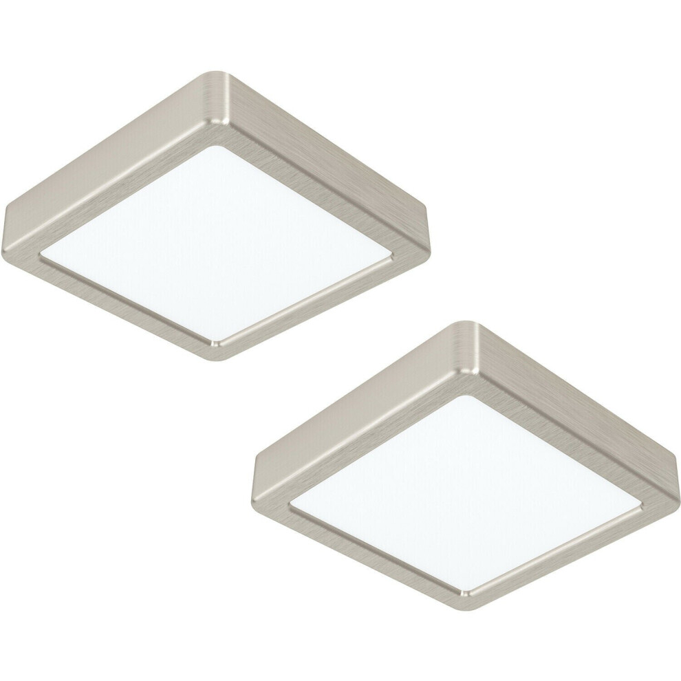 Loops 2 Pack Ceiling Light Satin Nickel 160Mm Sqaure Surface Mounted 10.5W Led 3000K