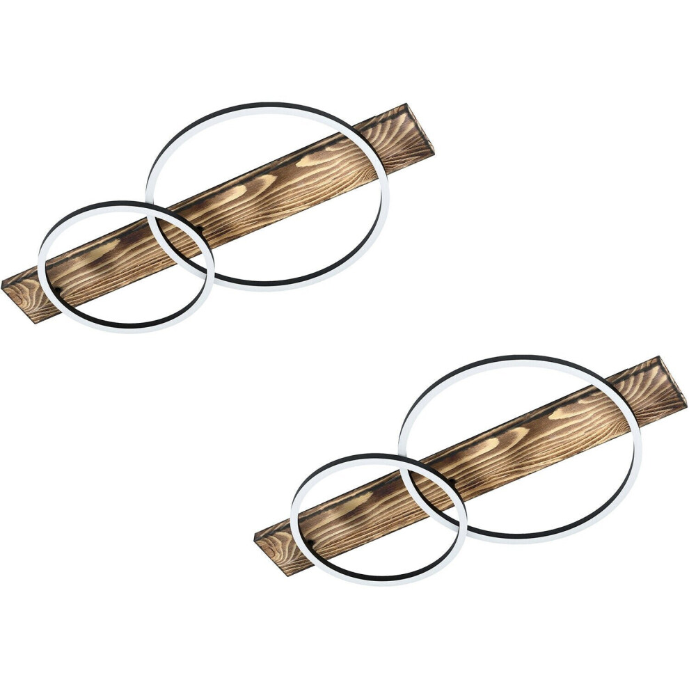 Loops Unisex Black Pack Wall Flush Ceiling Light & Rustic Wood Shade White Plastic Led Size 2 - Image 2